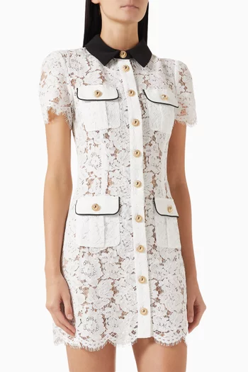 Contrast-collar Mini Dress in Lace