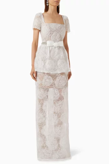 Peplum Maxi Dress in Tulle Lace