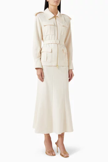 Belted Midi Dress in Twill
