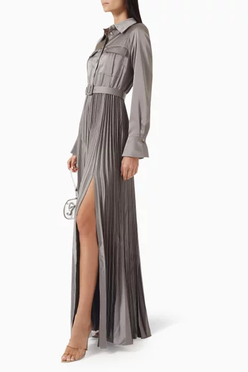 Pleated Maxi Dress in Satin