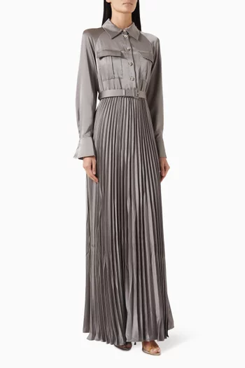 Pleated Maxi Dress in Satin