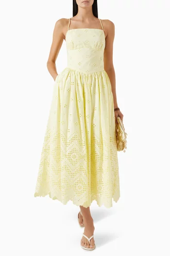 Broderie Anglaise Midi Dress in Cotton