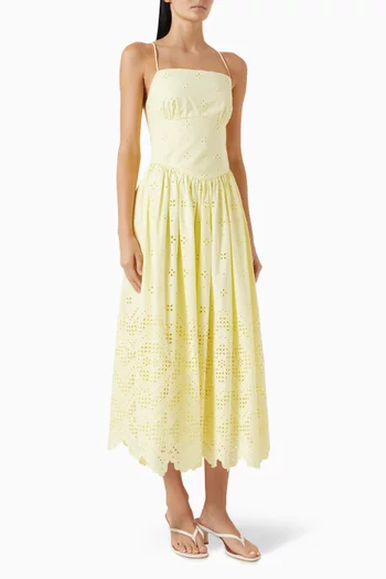 Broderie Anglaise Midi Dress in Cotton