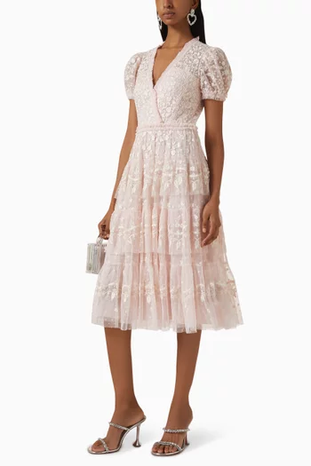 Layered Midaxi Gown in Lace-tulle