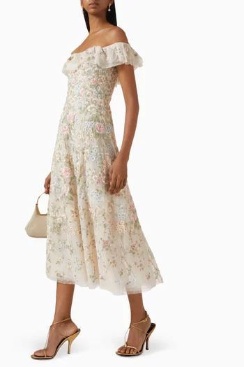 Antoinettes Floral Off-shoulder Ballerina Dress in Tulle