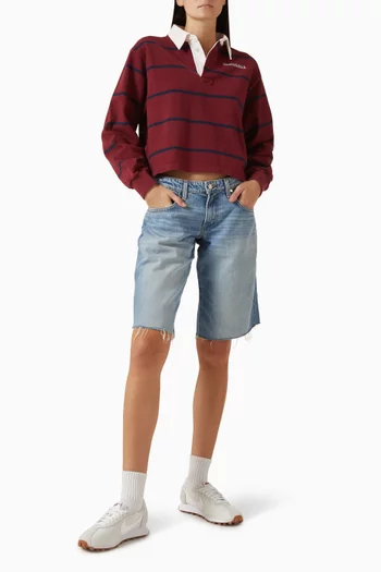 تي شيرت بولو رغبي مطرز بشعار الماركة بخط سيريف قطن