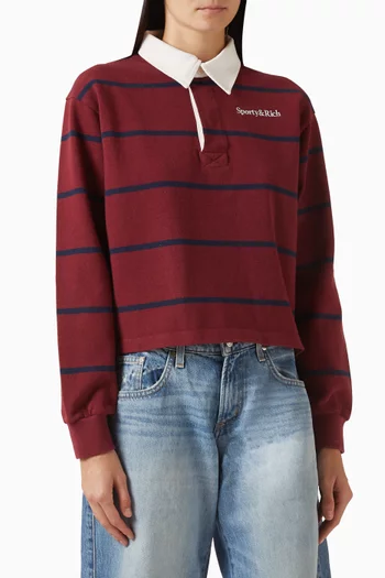 تي شيرت بولو رغبي مطرز بشعار الماركة بخط سيريف قطن