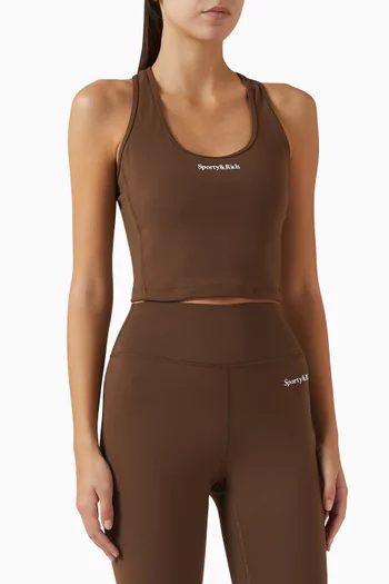 بلوزة رياضية قصيرة بلا أكمام بطبعة شعار الماركة بخط سيرف نايلون مطاطي