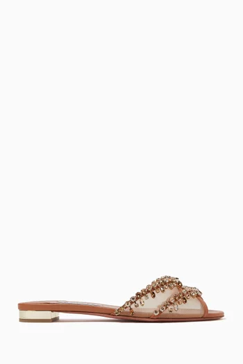 Temptation Crystal Slides in Leather & Mesh