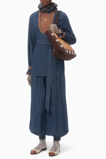 Medium Nellcôte Shopping Bag in Embroidered Suede