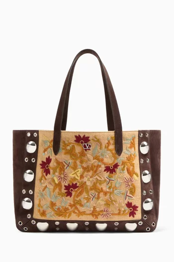 Medium Nellcôte Shopping Bag in Embroidered Suede