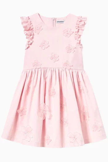 Floral-applique Midi Dress in Cotton-poplin