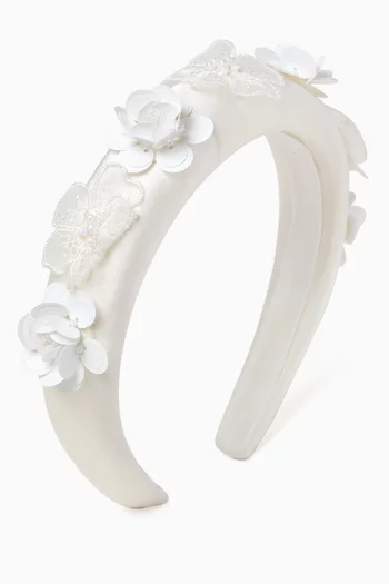 Floral-applique Headband in Satin