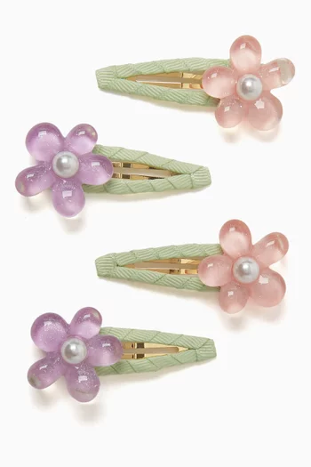 Flower Pearl Clip, Set of 4 in Satin