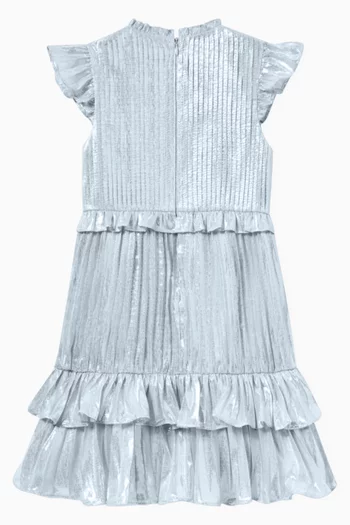 Pleated Ruffled Dress in Metallic Chiffon