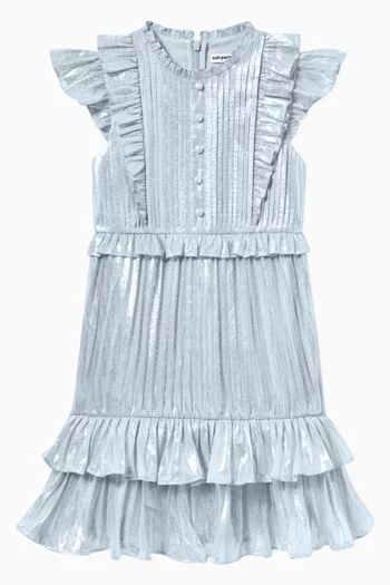 Pleated Ruffled Dress in Metallic Chiffon