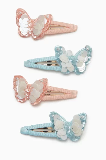 Sequin Butterfly Hair Clips, Set of 4 in Satin