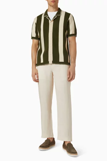 تي شيرت مخطط بياقة كوبية قطن منسوج