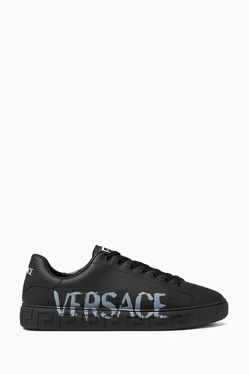 Logo Greca Sneakers in Faux Leather