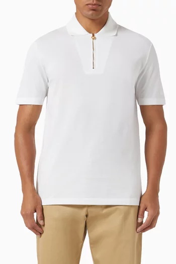 Medusa Zip Polo Shirt in Cotton Piqué