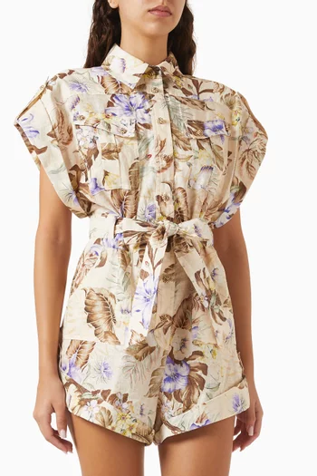 Coco Cuffed Playsuit in Linen