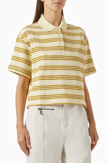 Striped Crop Polo Shirt in Cotton