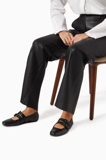 Square-toe Ballerina Flats in Nappa Leather