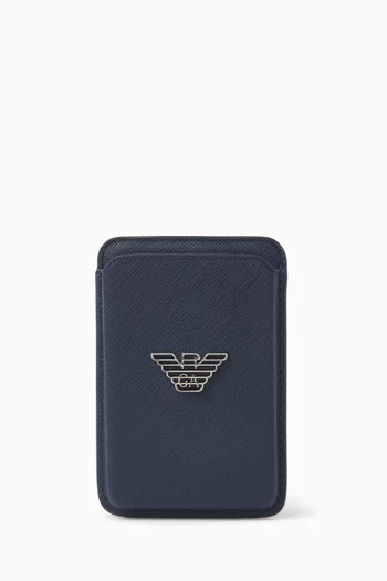 Eagle Logo Magnetic Card Holder in Saffiano Leather
