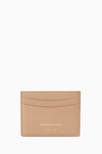 Logo Card Holder in Grained Leather