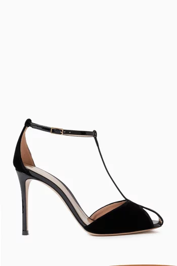 T-Bar 95 Sandals in Velvet & Patent Leather