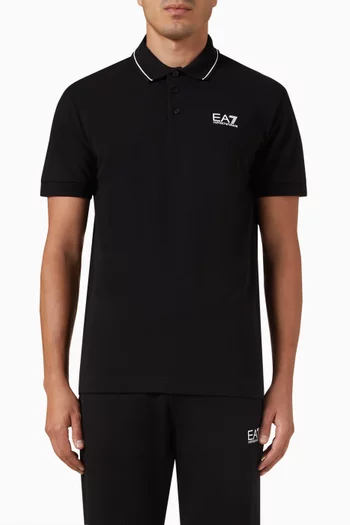 EA7 Logo Polo Shirt in Cotton Piqué