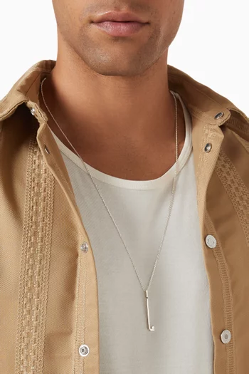 Arabic Letter "Noon" Diamond Pendant Necklace in Sterling Silver