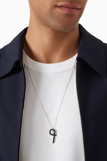 Arabic Letter "Meem" Enamel Pendant Necklace in Sterling Silver