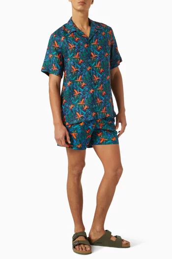 Tropical Flowers Bowling Shirt in Linen