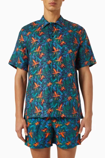 Tropical Flowers Bowling Shirt in Linen