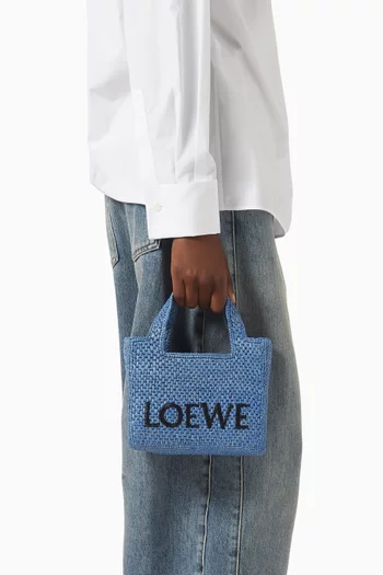 Mini LOEWE Font Tote Bag in Raffia
