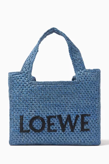 Mini LOEWE Font Tote Bag in Raffia