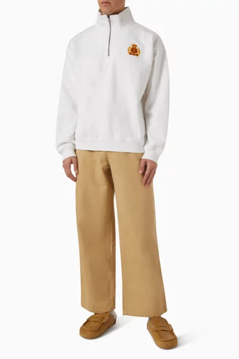 NY Crest Embroidered Quarter Zip Sweatshirt in Cotton