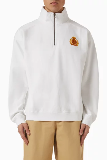 NY Crest Embroidered Quarter Zip Sweatshirt in Cotton
