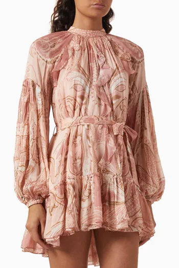 Ruffle Belted Mini Dress in Viscose