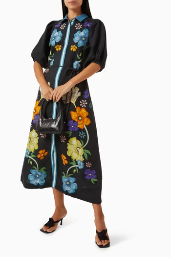 Fleur Puff-sleeve Dress in Linen Blend