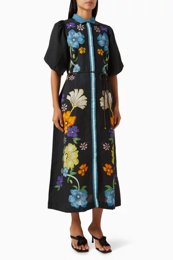 Fleur Puff-sleeve Dress in Linen Blend
