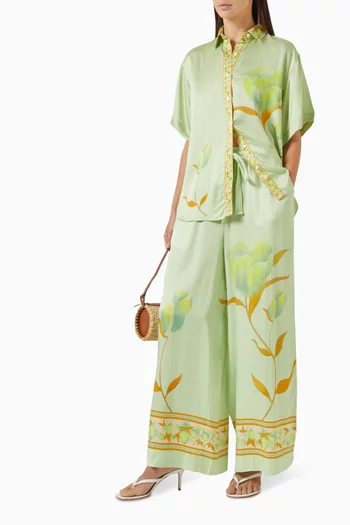 Tulips Elastic-waist Pants in Viscose Satin