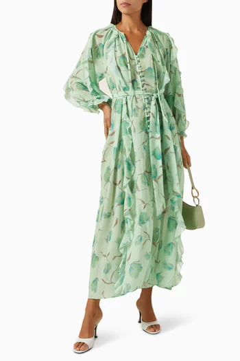Tulips Ruffle Maxi Dress in Crepe Georgette