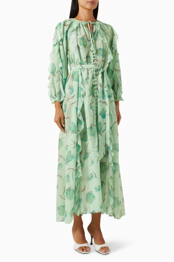 Tulips Ruffle Maxi Dress in Crepe Georgette