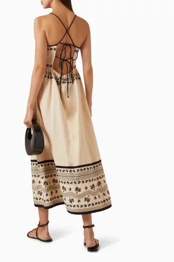 Kaisa Embroidered Slip Dress in Linen