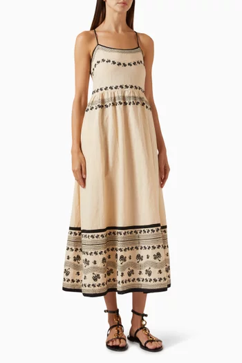 Kaisa Embroidered Slip Dress in Linen