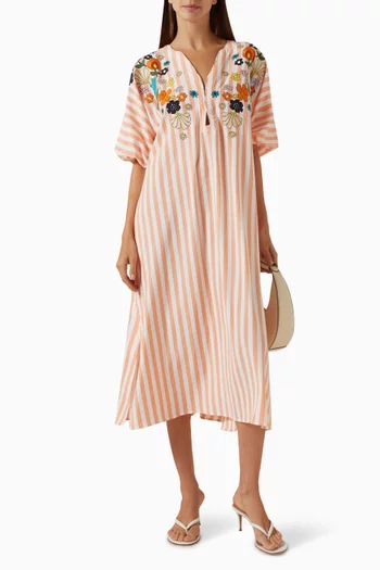 Fleur Embroidered Midi Dress in Cotton Blend