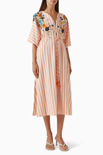 Fleur Embroidered Midi Dress in Cotton Blend