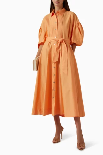 Pintuck Maxi Dress in Cotton Poplin